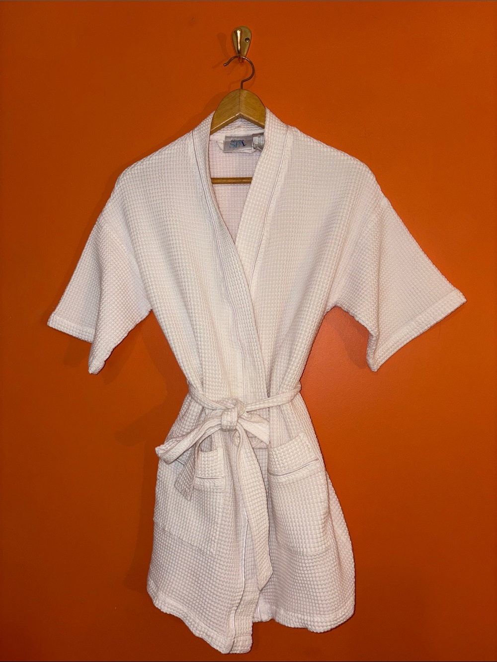 100% Cotton White Waffle Kimono Spa Robe with Pockets XS